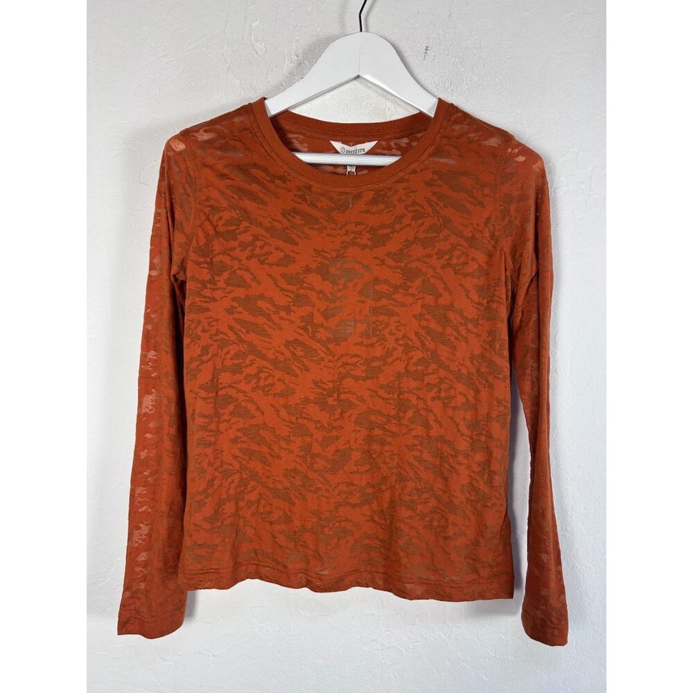 Aventura Womens Ambrosia Burnout Long Sleeve Top Medium Knit Rust Orange New